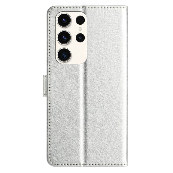 For Samsung Galaxy S25 Ultra 5G Silk Texture Horizontal Flip Leather Phone Case(Silver)