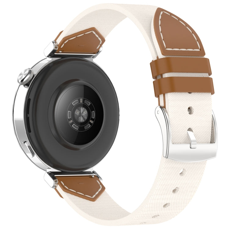 For Huawei Watch GT 5 41mm / GT 5 Pro 42mm Stitched Nylon Denim Watch Band(Brown White)