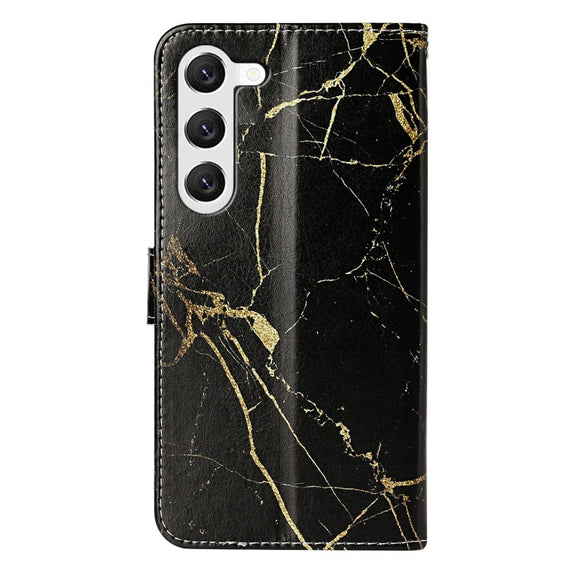 For Samsung Galaxy S25 5G Colored Drawing Marble Pattern Leather Phone Case(Black Gold Marble)