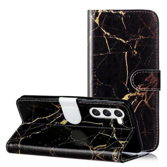 For Samsung Galaxy S25 5G Colored Drawing Marble Pattern Leather Phone Case(Black Gold Marble)