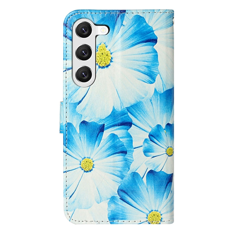 For Samsung Galaxy S25 5G Colored Drawing Marble Pattern Leather Phone Case(Blue Flower) - Galaxy S25 5G Cases by PMC Jewellery | Online Shopping South Africa | PMC Jewellery | Buy Now Pay Later Mobicred