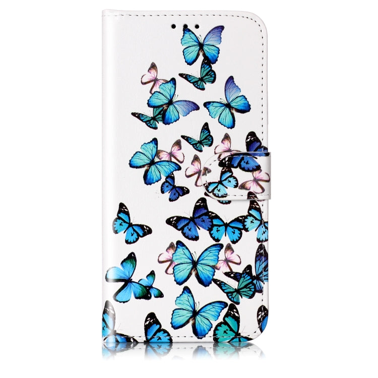For Samsung Galaxy S25 5G Colored Drawing Marble Pattern Leather Phone Case(Little Blue Butterflies) - Galaxy S25 5G Cases by PMC Jewellery | Online Shopping South Africa | PMC Jewellery | Buy Now Pay Later Mobicred