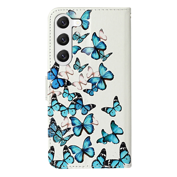 For Samsung Galaxy S25 5G Colored Drawing Marble Pattern Leather Phone Case(Little Blue Butterflies) - Galaxy S25 5G Cases by PMC Jewellery | Online Shopping South Africa | PMC Jewellery | Buy Now Pay Later Mobicred