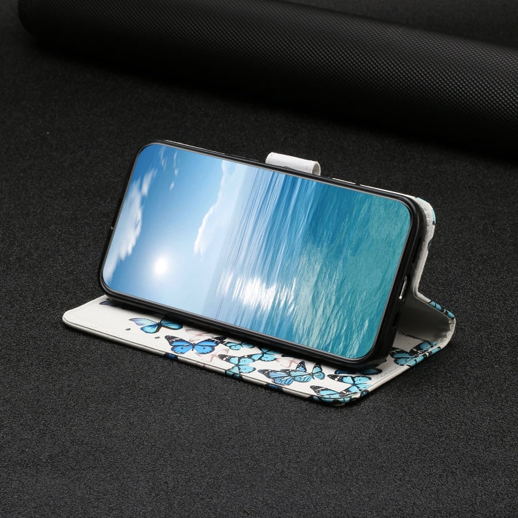 For Samsung Galaxy S25 5G Colored Drawing Marble Pattern Leather Phone Case(Little Blue Butterflies) - Galaxy S25 5G Cases by PMC Jewellery | Online Shopping South Africa | PMC Jewellery | Buy Now Pay Later Mobicred