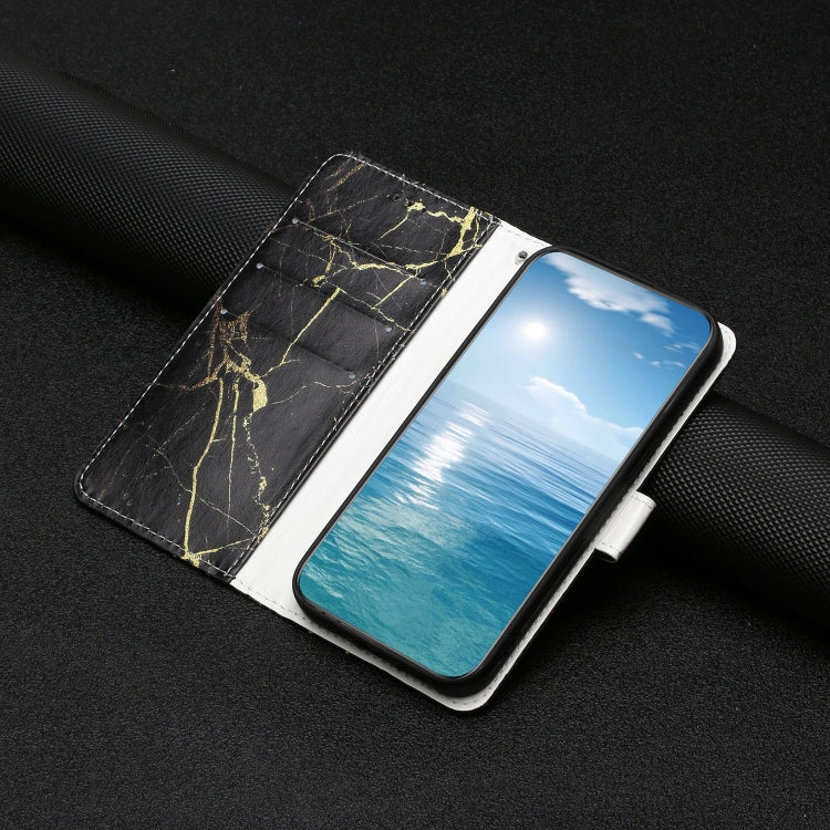 For Samsung Galaxy S25+ 5G Colored Drawing Marble Pattern Leather Phone Case(Black Gold Marble)
