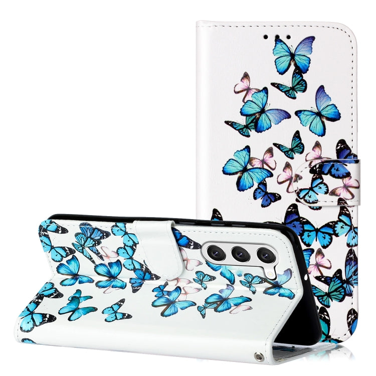 For Samsung Galaxy S25+ 5G Colored Drawing Marble Pattern Leather Phone Case(Little Blue Butterflies) - free shipping - PMC Jewellery - Order now!