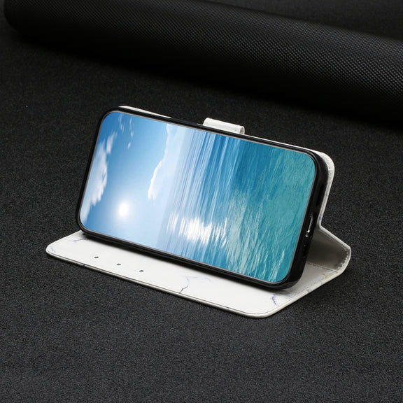 For Samsung Galaxy S25+ 5G Colored Drawing Marble Pattern Leather Phone Case(White Marble)