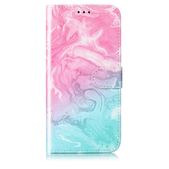 For Samsung Galaxy S25 Ultra 5G Colored Drawing Marble Pattern Leather Phone Case(Pink Green Marble)