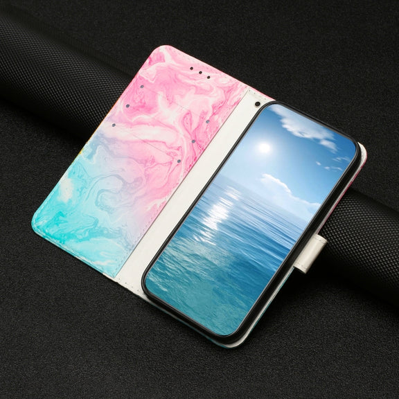 For Samsung Galaxy S25 Ultra 5G Colored Drawing Marble Pattern Leather Phone Case(Pink Green Marble)