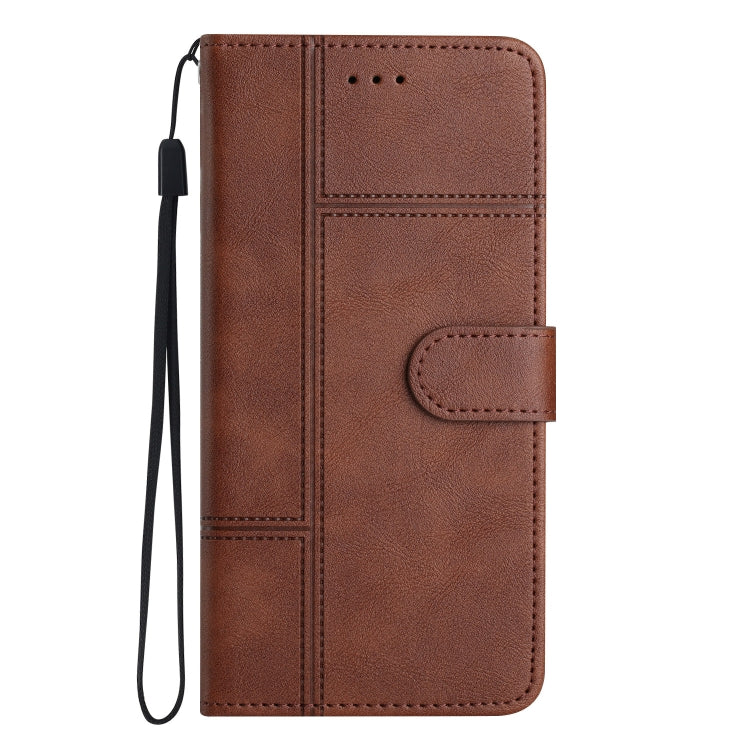 For Samsung Galaxy S25 5G Cowhide Texture Stitching Leather Phone Case(Coffee)