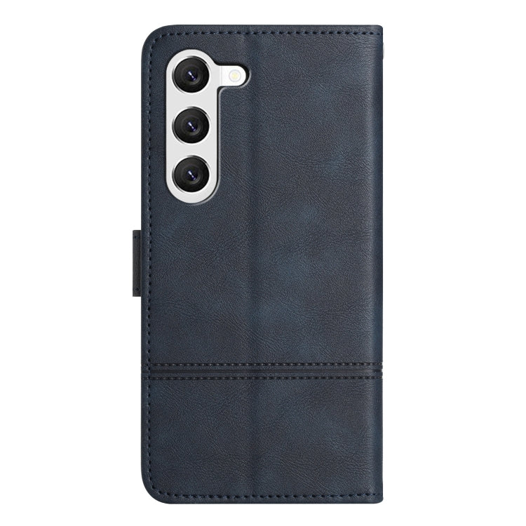 For Samsung Galaxy S25+ 5G Cowhide Texture Stitching Leather Phone Case(Dark Blue)