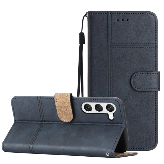 For Samsung Galaxy S25+ 5G Cowhide Texture Stitching Leather Phone Case(Dark Blue)