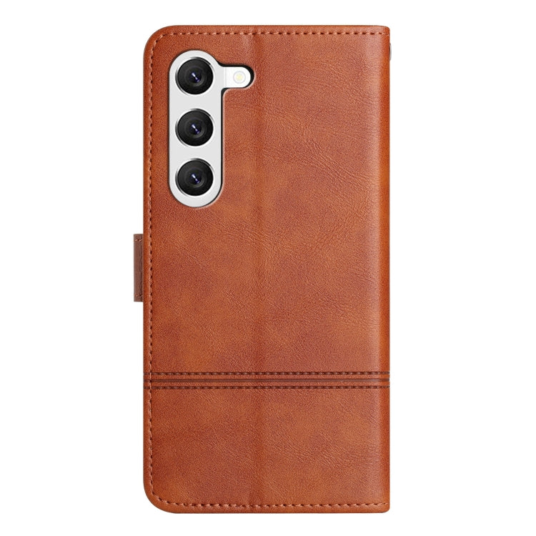 For Samsung Galaxy S25+ 5G Cowhide Texture Stitching Leather Phone Case(Brown)