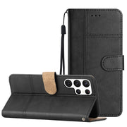 For Samsung Galaxy S25 Ultra 5G Cowhide Texture Stitching Leather Phone Case(Black)