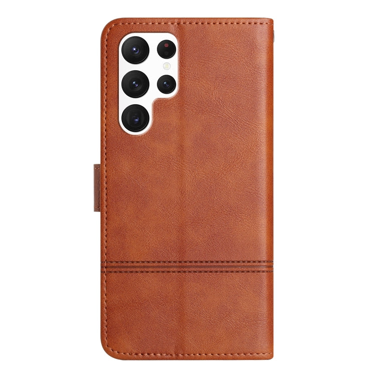 For Samsung Galaxy S25 Ultra 5G Cowhide Texture Stitching Leather Phone Case(Brown) - Galaxy S25 Ultra 5G Cases by PMC Jewellery | Online Shopping South Africa | PMC Jewellery | Buy Now Pay Later Mobicred