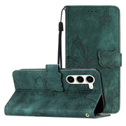 For Samsung Galaxy S25 5G Skin-feel Embossed Butterfly Leather Phone Case(Green)