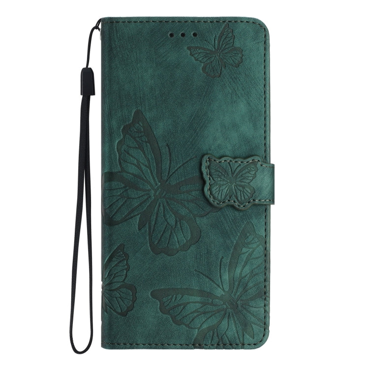 For Samsung Galaxy S25 5G Skin-feel Embossed Butterfly Leather Phone Case(Green)