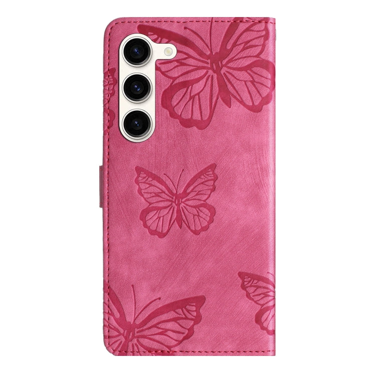 For Samsung Galaxy S25 5G Skin-feel Embossed Butterfly Leather Phone Case(Rose Red) - Galaxy S25 5G Cases by PMC Jewellery | Online Shopping South Africa | PMC Jewellery | Buy Now Pay Later Mobicred