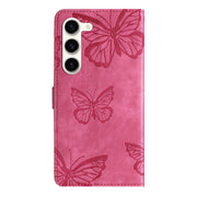 For Samsung Galaxy S25 5G Skin-feel Embossed Butterfly Leather Phone Case(Rose Red)