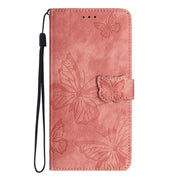 For Samsung Galaxy S25 5G Skin-feel Embossed Butterfly Leather Phone Case(Pink)