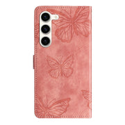 For Samsung Galaxy S25 5G Skin-feel Embossed Butterfly Leather Phone Case(Pink)