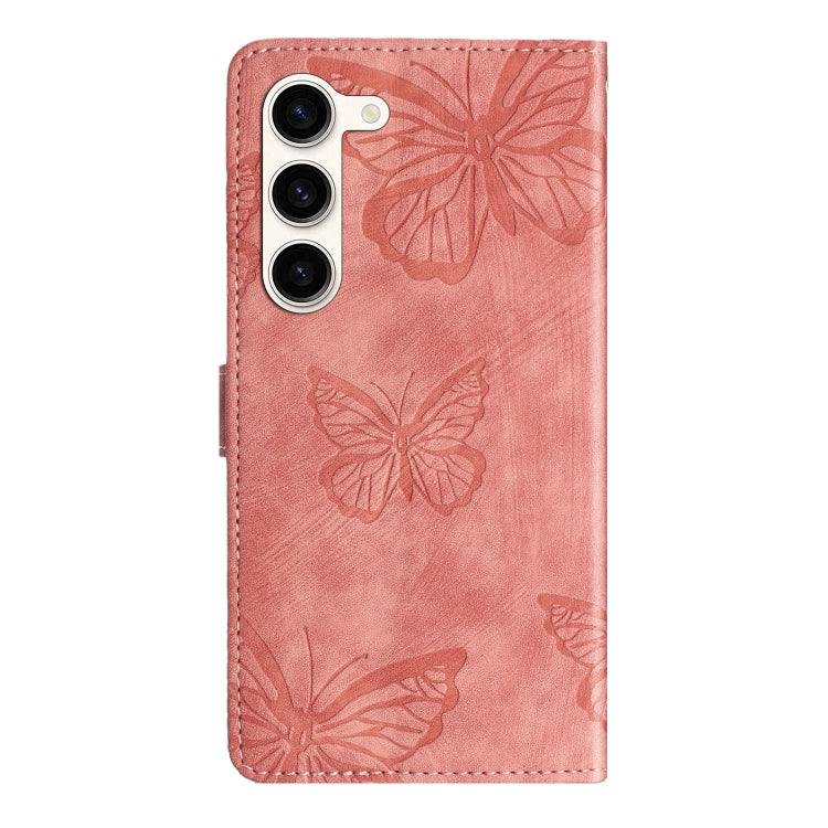 For Samsung Galaxy S25 5G Skin-feel Embossed Butterfly Leather Phone Case(Pink)