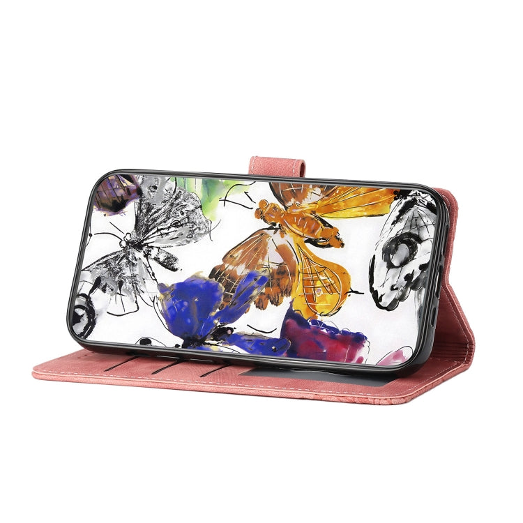 For Samsung Galaxy S25 5G Skin-feel Embossed Butterfly Leather Phone Case(Pink)
