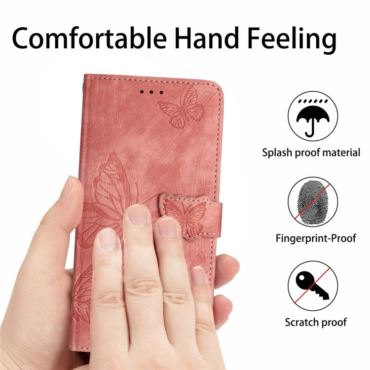 For Samsung Galaxy S25 5G Skin-feel Embossed Butterfly Leather Phone Case(Pink)
