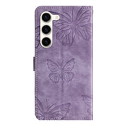 For Samsung Galaxy S25 5G Skin-feel Embossed Butterfly Leather Phone Case(Purple)
