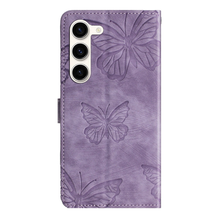 For Samsung Galaxy S25 5G Skin-feel Embossed Butterfly Leather Phone Case(Purple)
