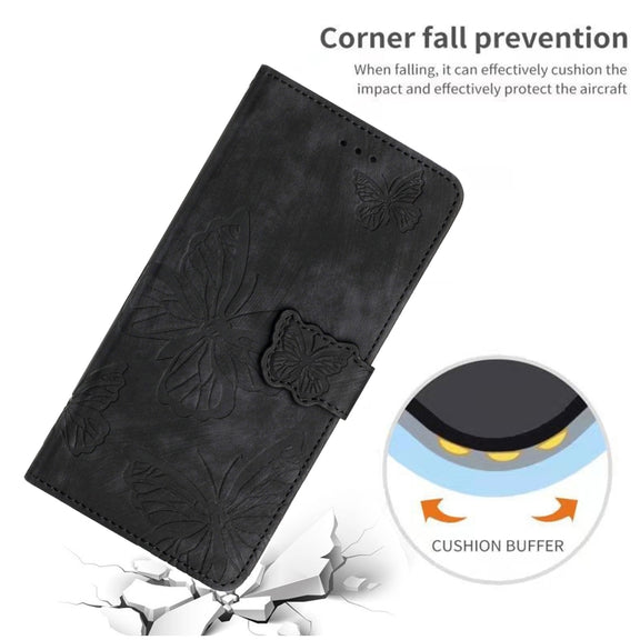For Samsung Galaxy S25+ 5G Skin-feel Embossed Butterfly Leather Phone Case(Black)