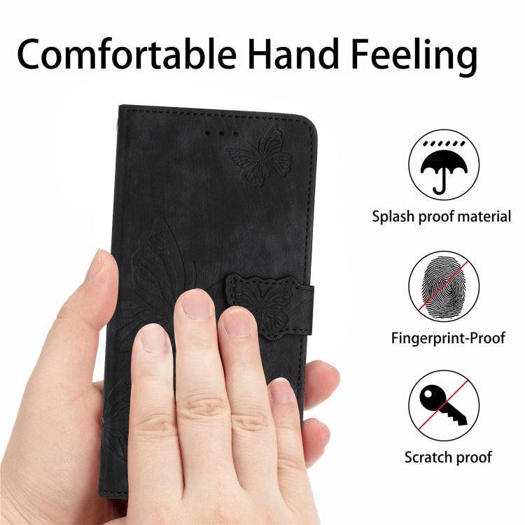 For Samsung Galaxy S25+ 5G Skin-feel Embossed Butterfly Leather Phone Case(Black)