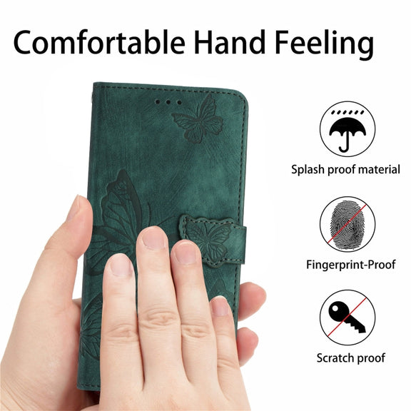For Samsung Galaxy S25+ 5G Skin-feel Embossed Butterfly Leather Phone Case(Green)