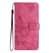 For Samsung Galaxy S25+ 5G Skin-feel Embossed Butterfly Leather Phone Case(Rose Red)