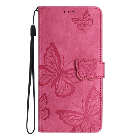 For Samsung Galaxy S25+ 5G Skin-feel Embossed Butterfly Leather Phone Case(Rose Red)