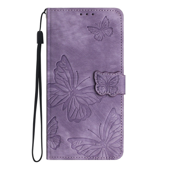 For Samsung Galaxy S25+ 5G Skin-feel Embossed Butterfly Leather Phone Case(Purple)