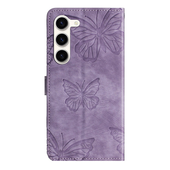 For Samsung Galaxy S25+ 5G Skin-feel Embossed Butterfly Leather Phone Case(Purple)