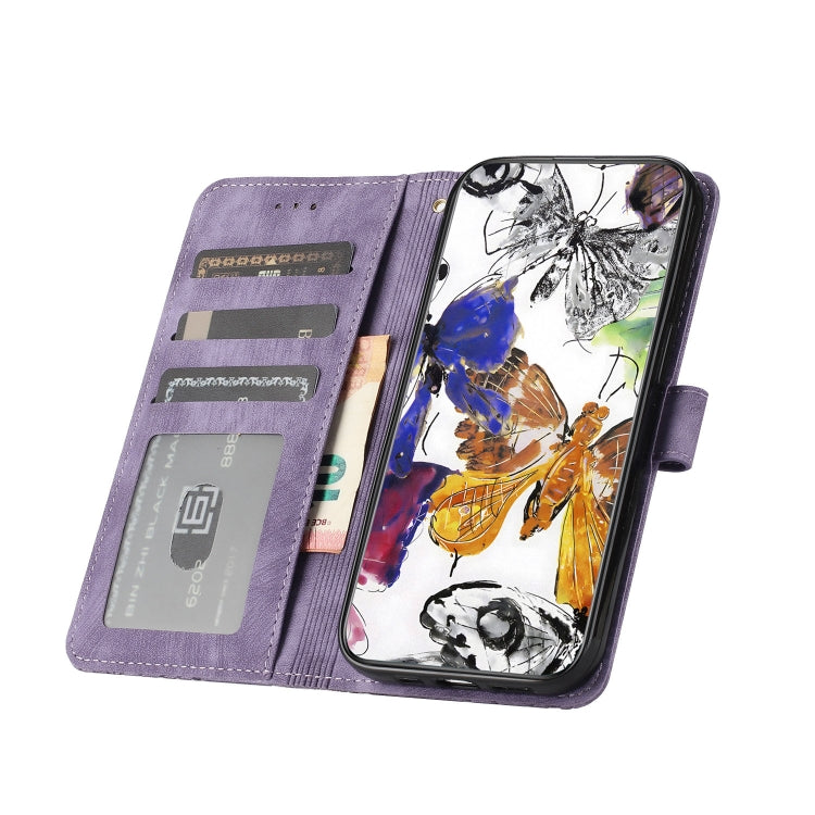 For Samsung Galaxy S25+ 5G Skin-feel Embossed Butterfly Leather Phone Case(Purple)