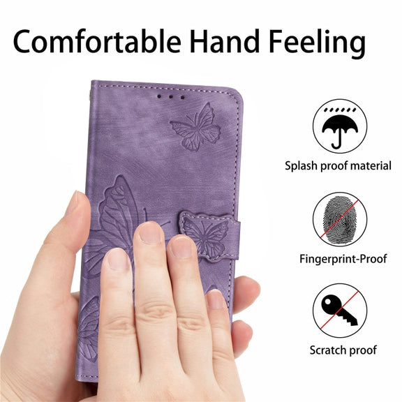 For Samsung Galaxy S25+ 5G Skin-feel Embossed Butterfly Leather Phone Case(Purple)