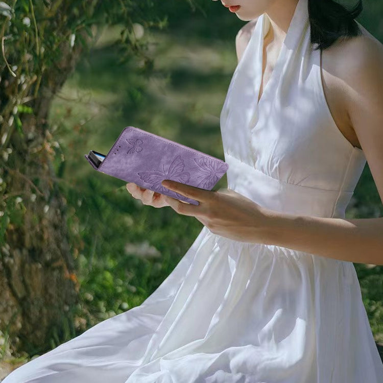 For Samsung Galaxy S25+ 5G Skin-feel Embossed Butterfly Leather Phone Case(Purple)