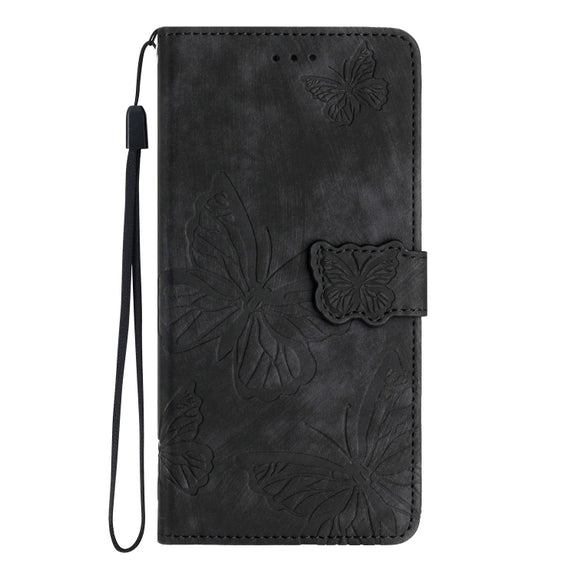 For Samsung Galaxy S25 Ultra 5G Skin-feel Embossed Butterfly Leather Phone Case(Black)