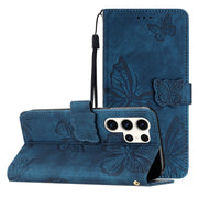 For Samsung Galaxy S25 Ultra 5G Skin-feel Embossed Butterfly Leather Phone Case(Blue)