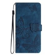 For Samsung Galaxy S25 Ultra 5G Skin-feel Embossed Butterfly Leather Phone Case(Blue)
