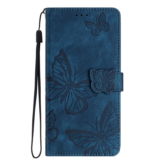 For Samsung Galaxy S25 Ultra 5G Skin-feel Embossed Butterfly Leather Phone Case(Blue)