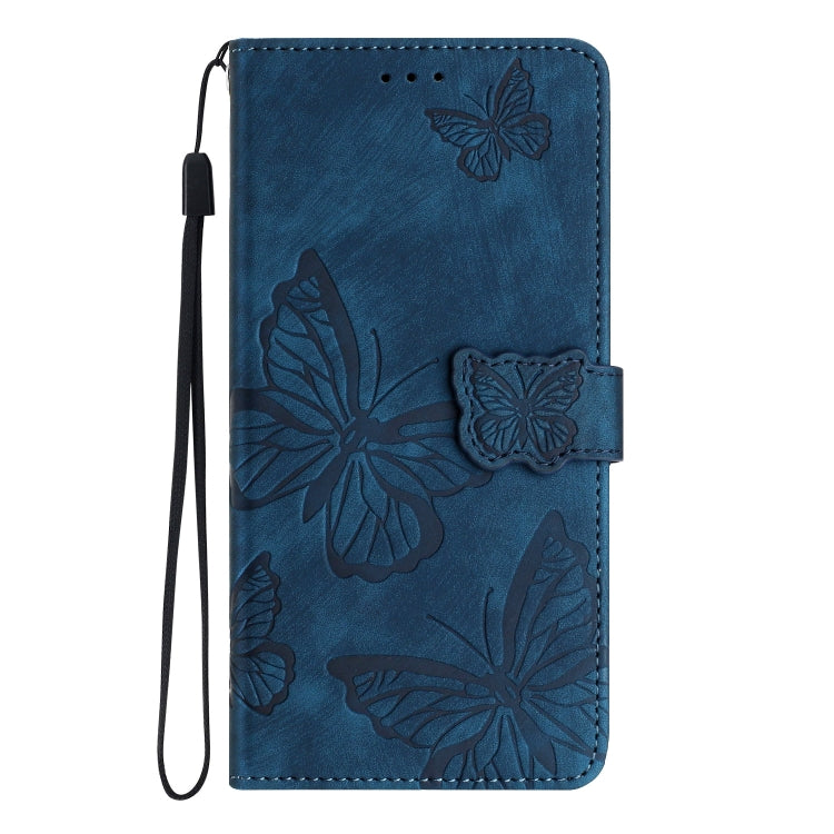 For Samsung Galaxy S25 Ultra 5G Skin-feel Embossed Butterfly Leather Phone Case(Blue)