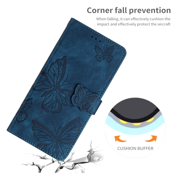 For Samsung Galaxy S25 Ultra 5G Skin-feel Embossed Butterfly Leather Phone Case(Blue)