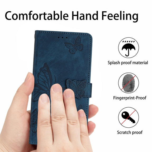 For Samsung Galaxy S25 Ultra 5G Skin-feel Embossed Butterfly Leather Phone Case(Blue)