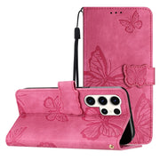 For Samsung Galaxy S25 Ultra 5G Skin-feel Embossed Butterfly Leather Phone Case(Rose Red)