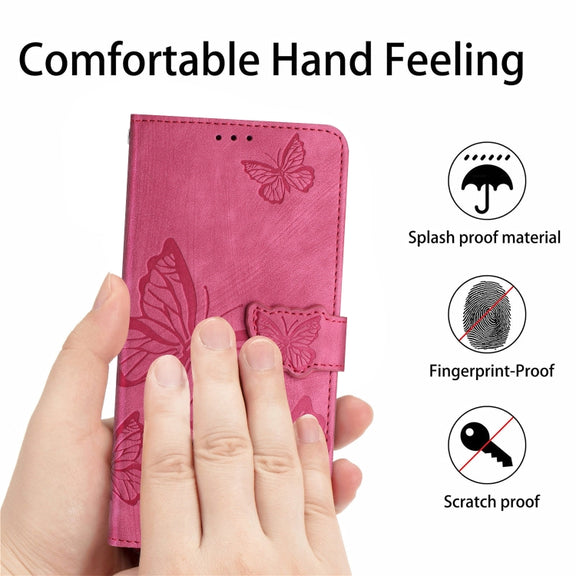 For Samsung Galaxy S25 Ultra 5G Skin-feel Embossed Butterfly Leather Phone Case(Rose Red)