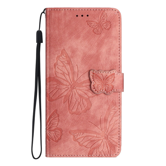 For Samsung Galaxy S25 Ultra 5G Skin-feel Embossed Butterfly Leather Phone Case(Pink)